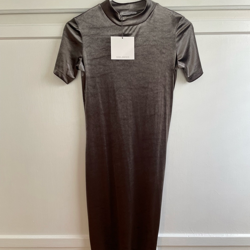 ZARA gray velvet long dress